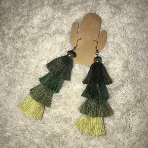 SOLD - Green ombré tassel earrings